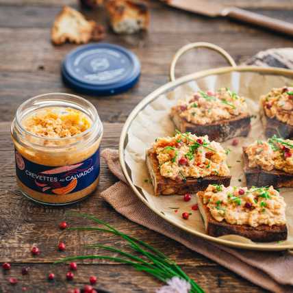 Calvados shrimp spread to enjoy hot