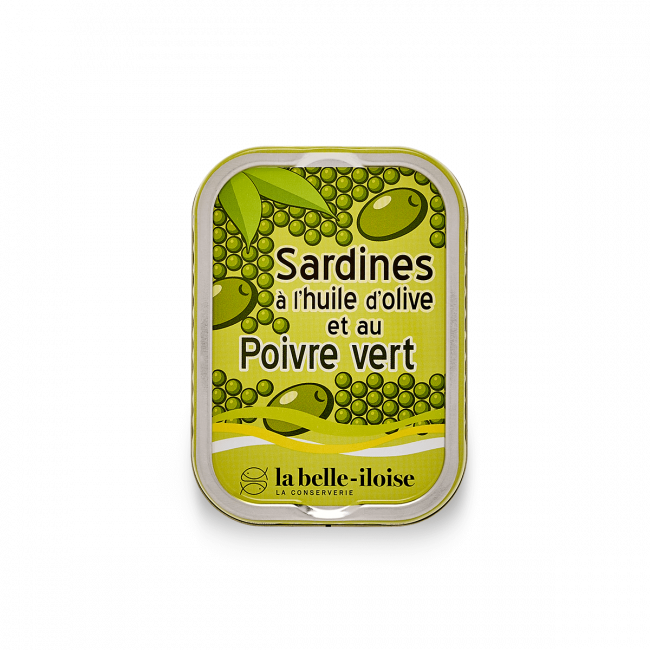 Sardines with olive oil and green peppercorns